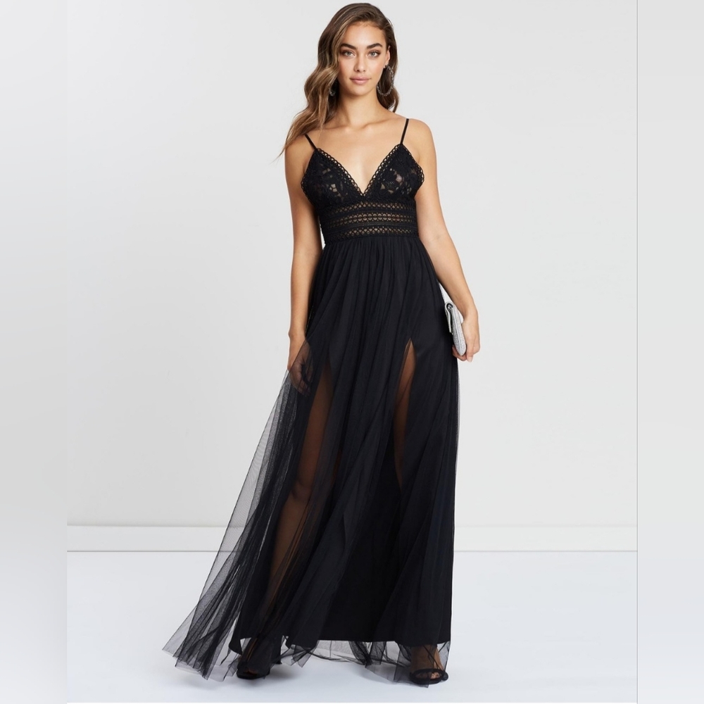 Black boasting black long dress